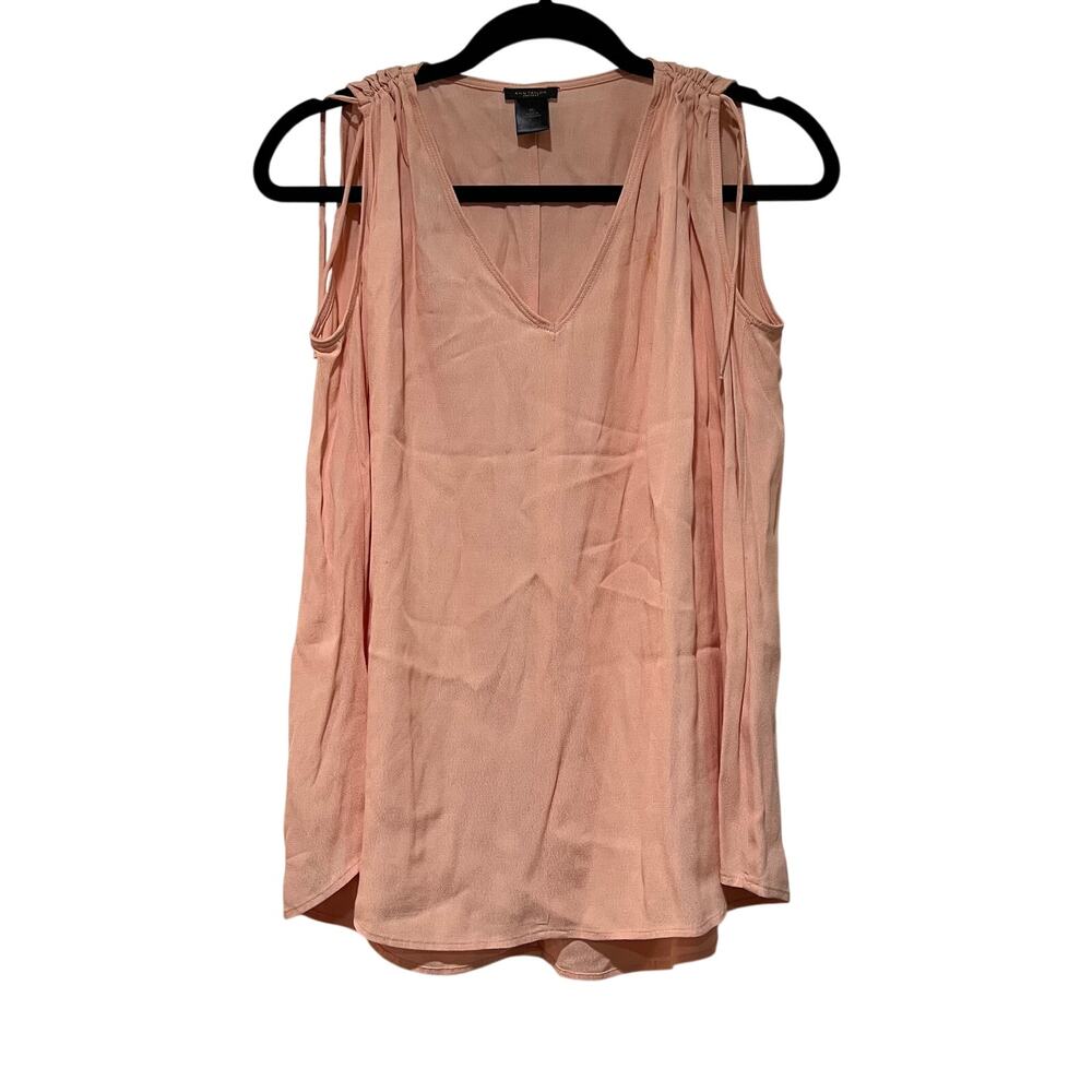 Ann Taylor Sleeveless V-Neck Ruched Shoulder Top Size M Coquette Office Feminine